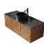 Meuble-lavabo rond en céramique noir 48 po, armoire à grain en chêne brun, 3 portes, grand rangement, meuble-lavabo et évier à assemblage facile, comptoir en pierre frittée, espace de rangement, registre à fermeture en douceur-331855745
