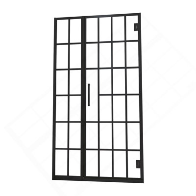 Porte de douche l 34 po x H 72 po Porte de douche pivotante sans cadre avec motif en verre, 2/5 po (10 mm), entrée ouverte en noir mat