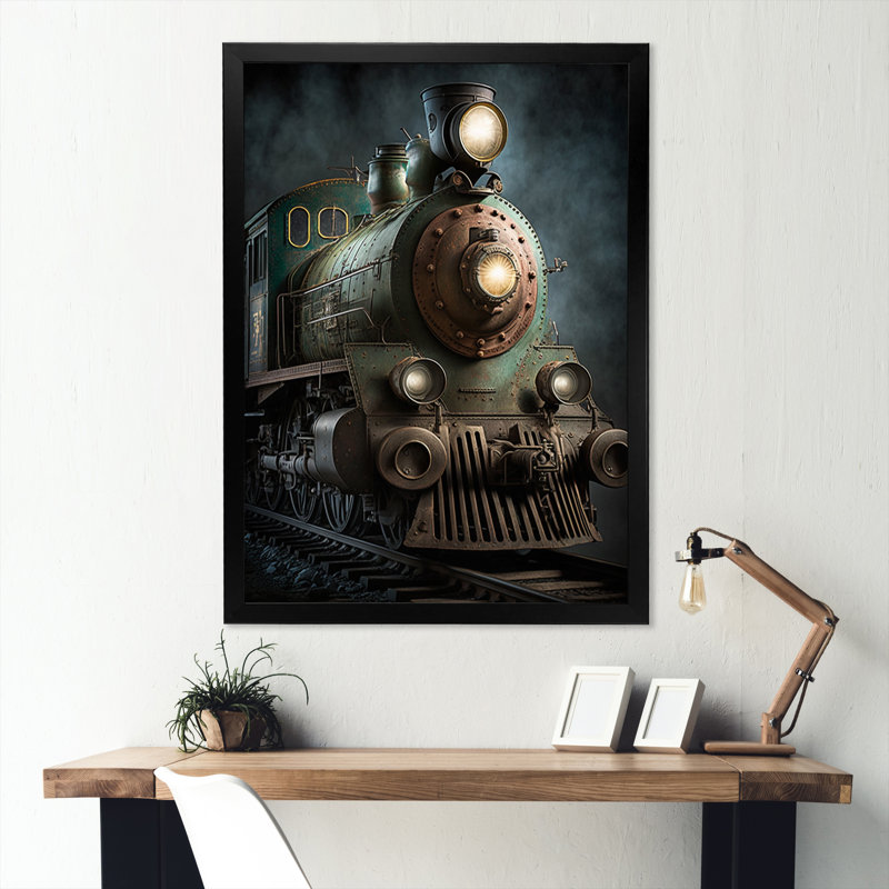 Train, art mural, reproduction de transport sur rail - Rythme du train III, Cadre photo noir, H 32 po x l 16 po