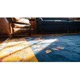 Wool Blue Hand Knotted Pile 1920s Floral Rectangle Antique Rug