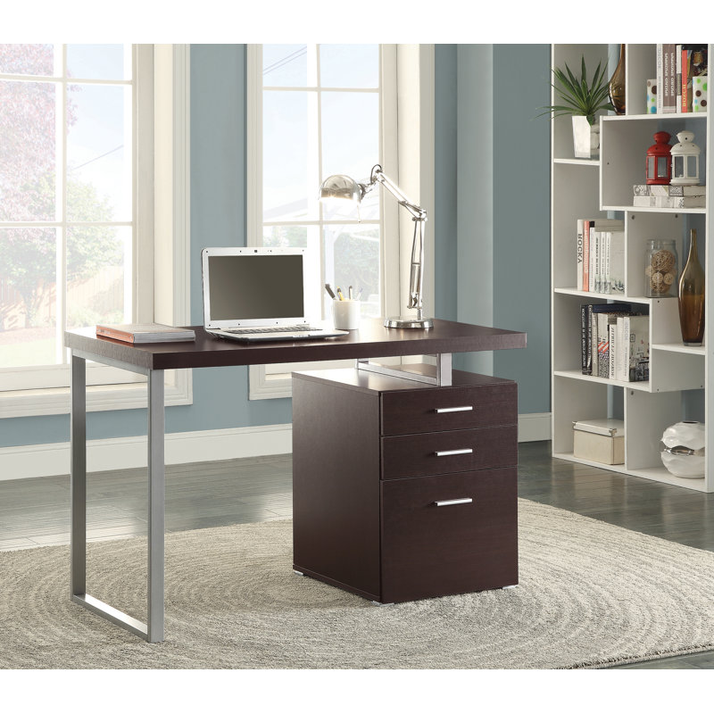 Bureau d'écriture réversible à 3 tiroirs Effrosini, Brun / blanc