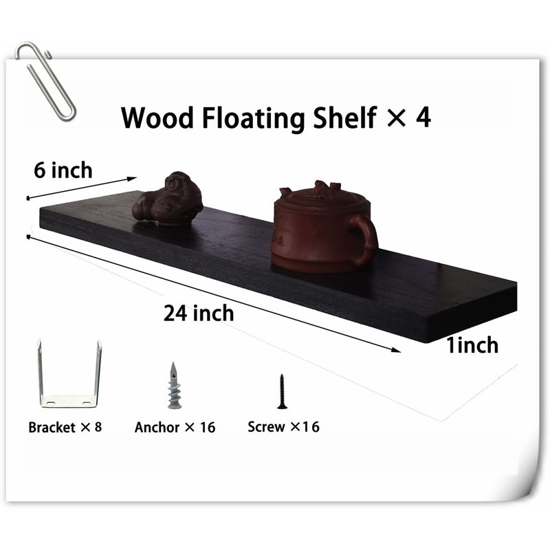 4 Piece Solid Wood Floating Shelf