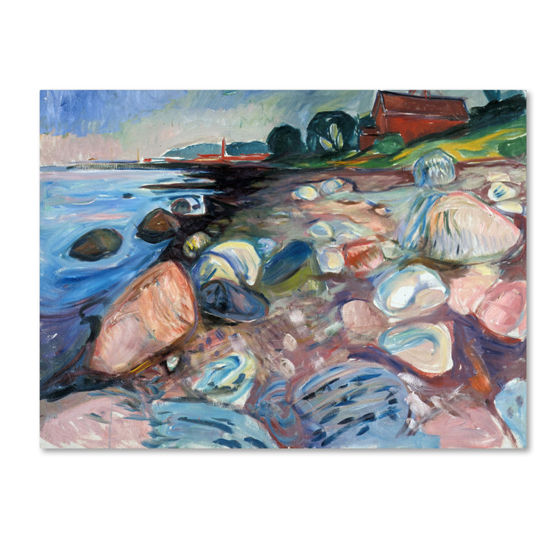 «Shore With Red House» par Edvard Munch, reproduction sur toile tendue, H 18 po x l 24 po
