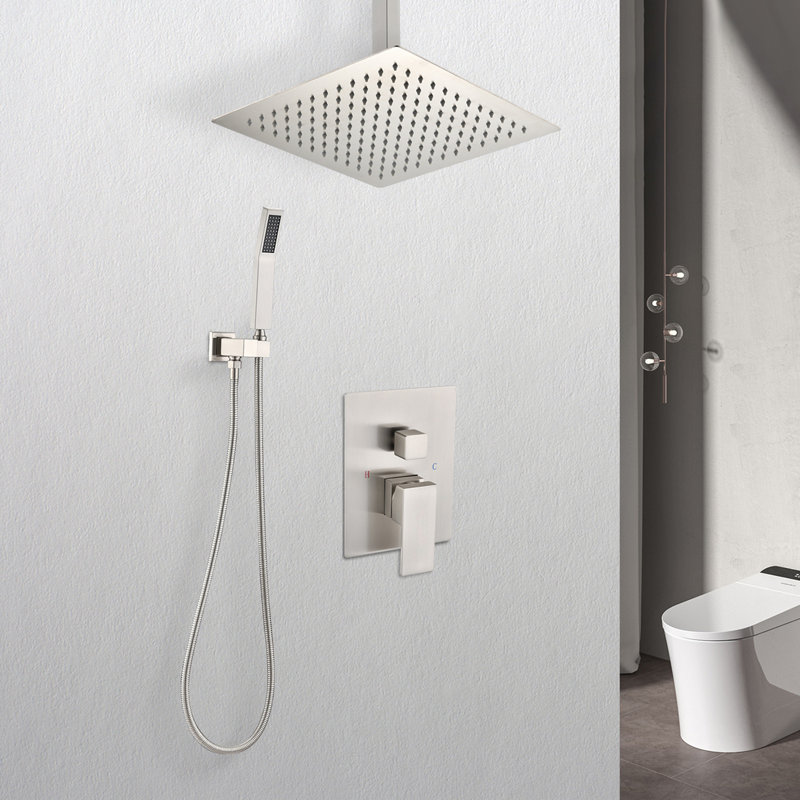 Ceiling Mounted Shower System with Handheld Shower, Brushed Nickel