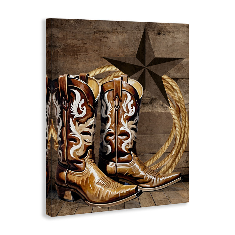 «Cowboy bottes Lone Star», art mural par Kim Allen, H 40 po x l 30 po