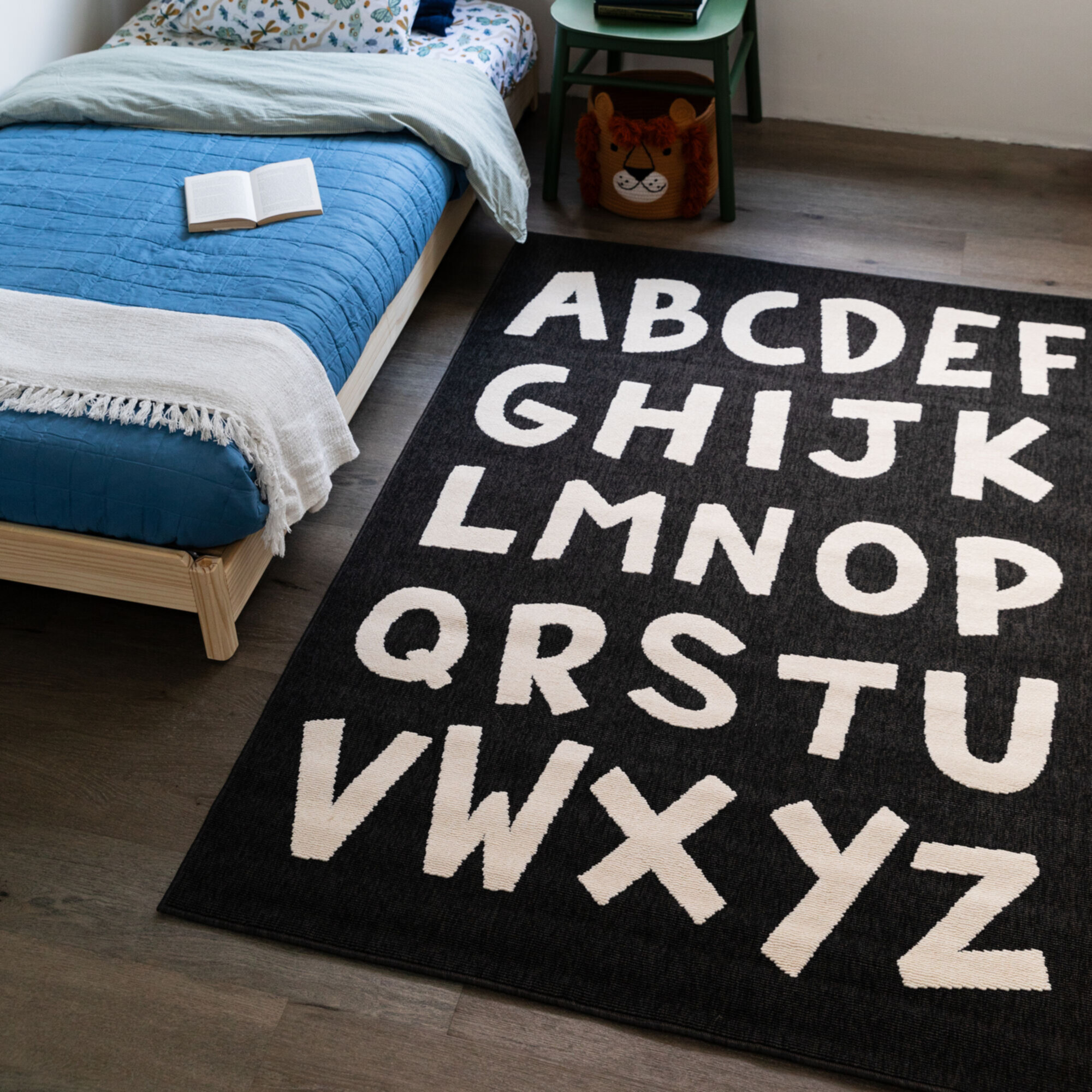 Kids Alphabet Area Rug, Rectangle 5'3" x 7', Charcoal