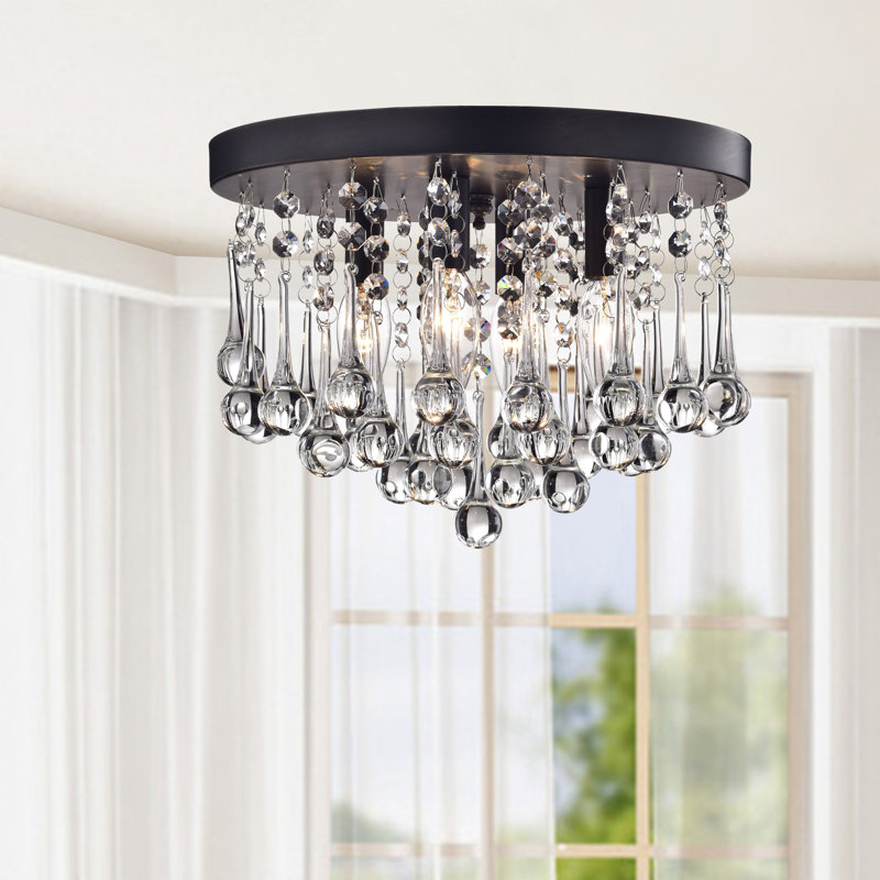 Vanhook 4 - Light 11.8" Black Flush Mount with Clear Crystal Drops