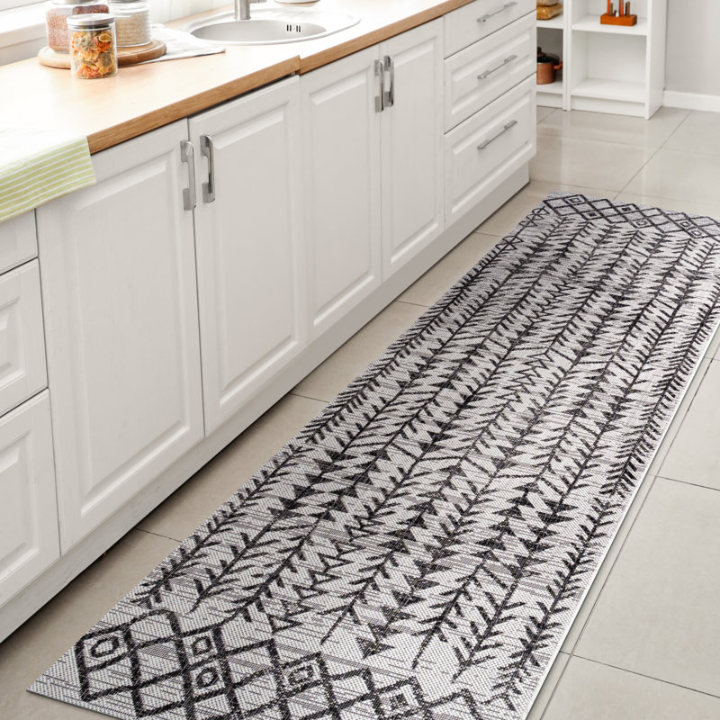 Tapis ivoire / noir Whipe Bohemian, Tapis de couloir 2 pi 2 po x 8 pi