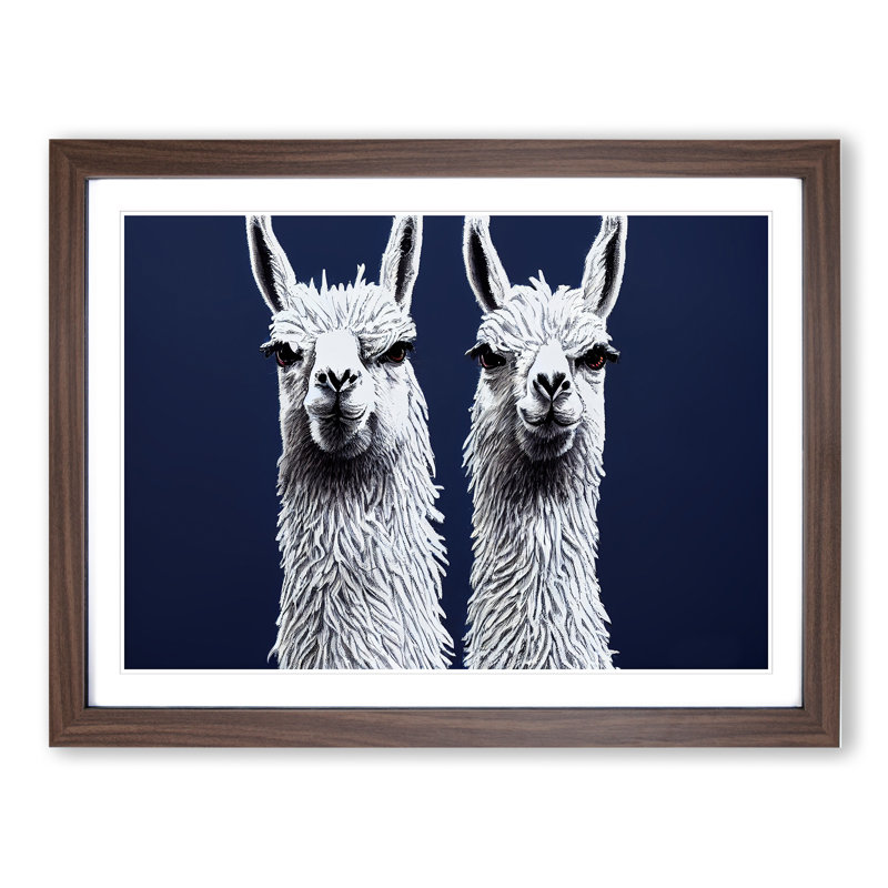 XH1022-9016X The Two Llamas Vol.2 1 Piece Single Picture Frame Wall Art, 25cm H x 34cm W x 2cm D, Walnut Framed
