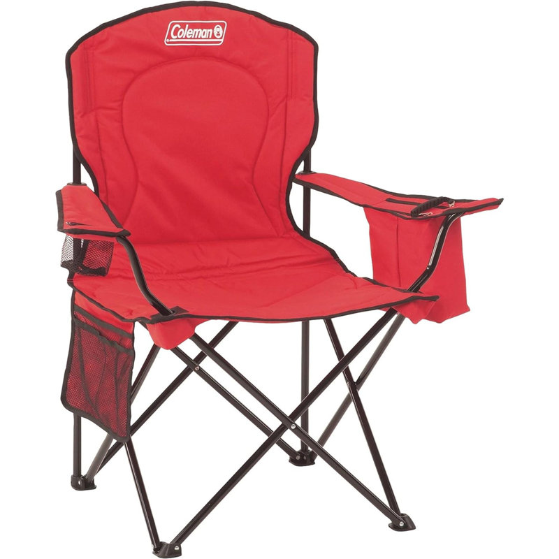 Portable Camping Chair With 4-Can Cooler, Fully Cushioned Seat And Back With Side Pocket And Cup Holder, Carry Bag Included, Collapsible Chair For Camping, Tailgates, Beach, And Sports