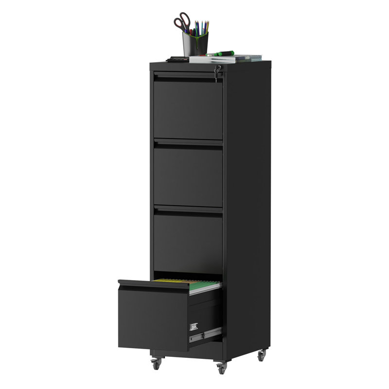 4 Drawer Metal Locking Vertical File Cabinet On Wheels – Heavy-Duty Lockable Cabinet For Home & Office, 17.71"D*15.16"W*52.28"H