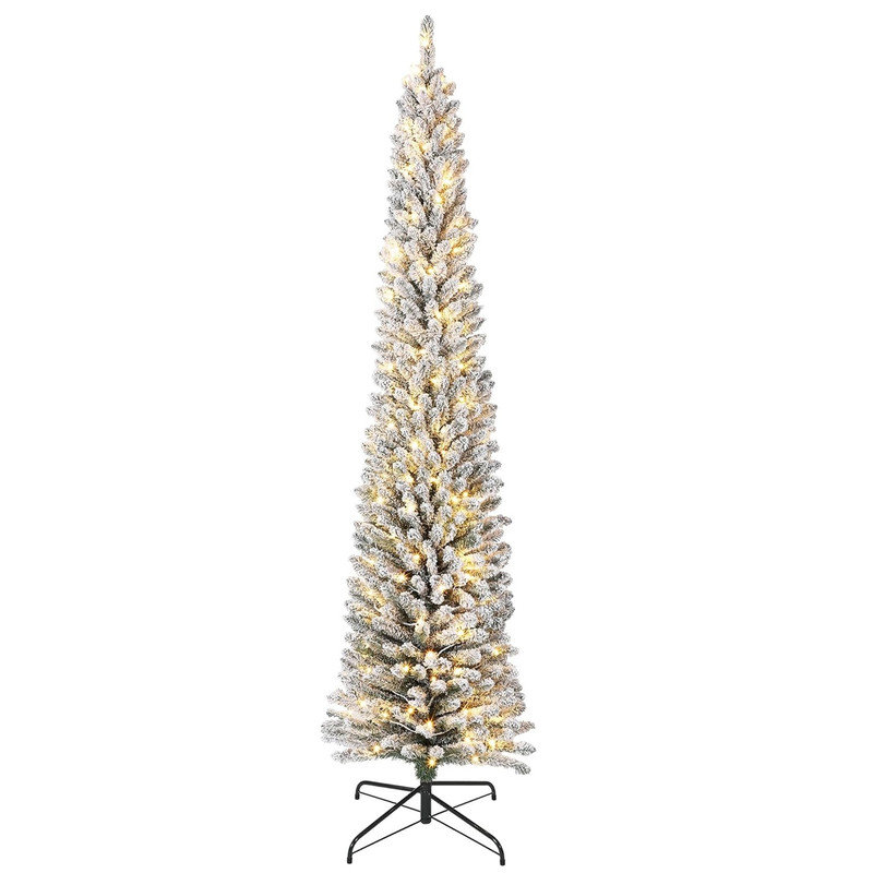 Arbre de Noël artificiel enneigé avec 250 lumières DEL blanc chaud, arbre à crayons mince pour petits espaces, appartements, bureaux, décoration de maison de vacances