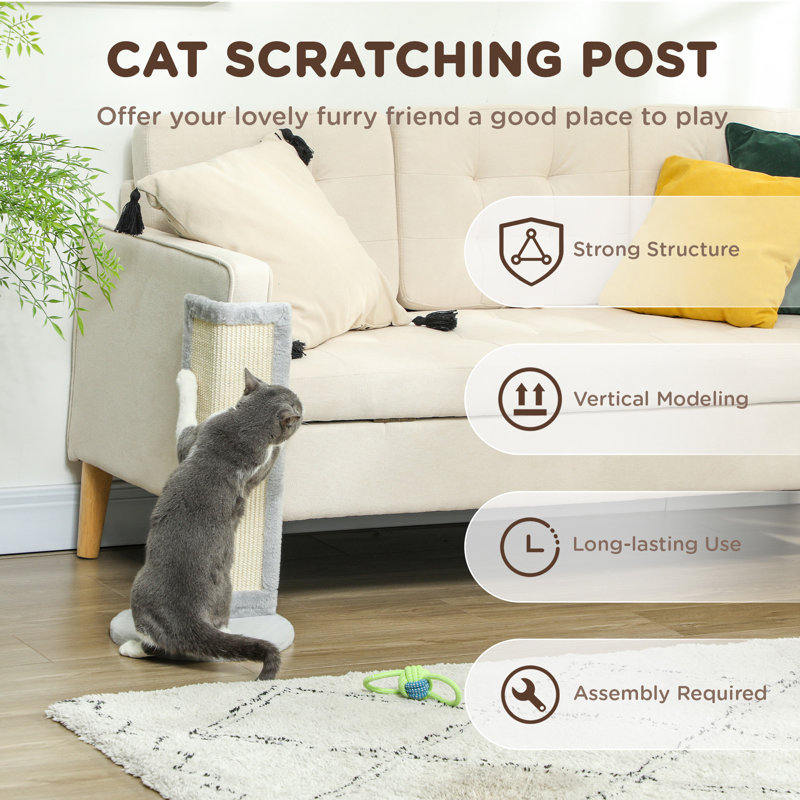 56cm Corner Cat Scratching Post with Sisal Scratching Pad Grey