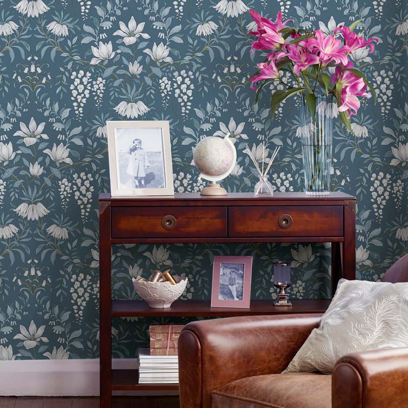 Laura Ashley Parterre Wallpaper Roll, Dark Seaspray