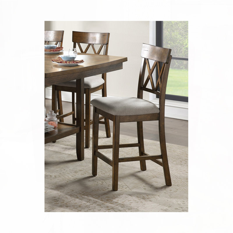 Ensemble de tabourets de bar rembourrés en tissu avec dossier double en X, pieds en bois