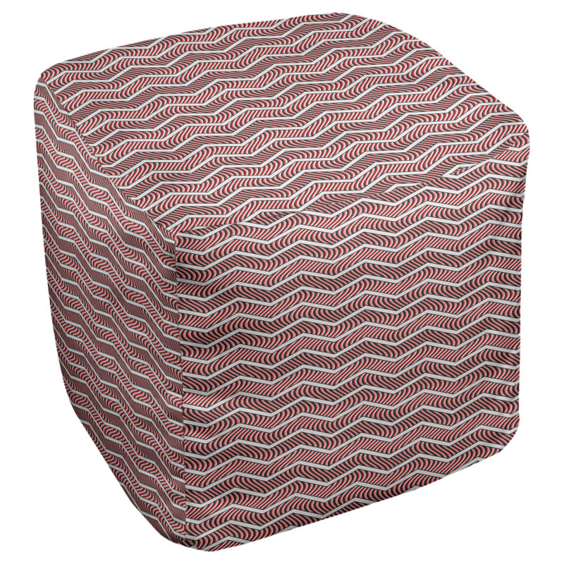 Repose-pieds cubique à chevrons ondulés, Rouge