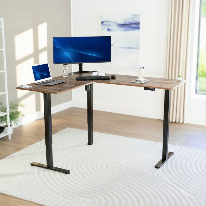 Bureau debout d'angle électrique VIVO, Brun rétro / noir, 55 po x 63 po