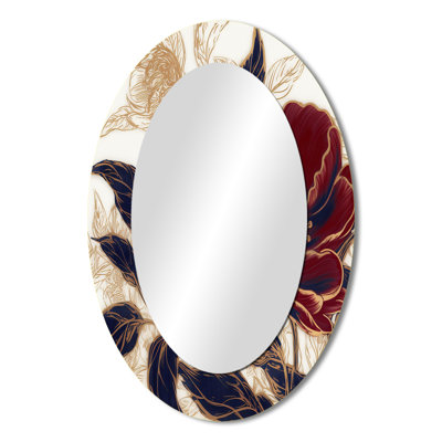 Red Blue Carnation Flower I - Large Oval Wall Mirror On Metal