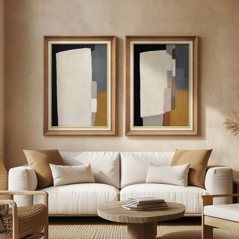 «Modern Block Shapes Minimalist Contemporary Form», ensemble de 2 reproductions d'art mural encadrées de qualité supérieure sur papier