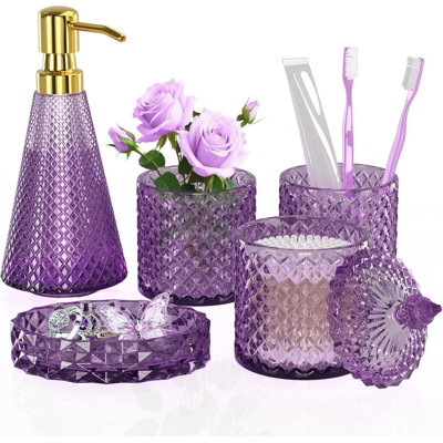 Purple Glass Bathroom Accessories Set 5-Piece