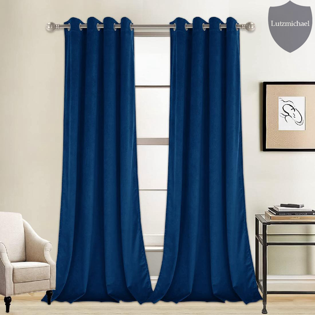 Navy Blue Blackout Curtains 108 Inch Length for Bedroom Thermal