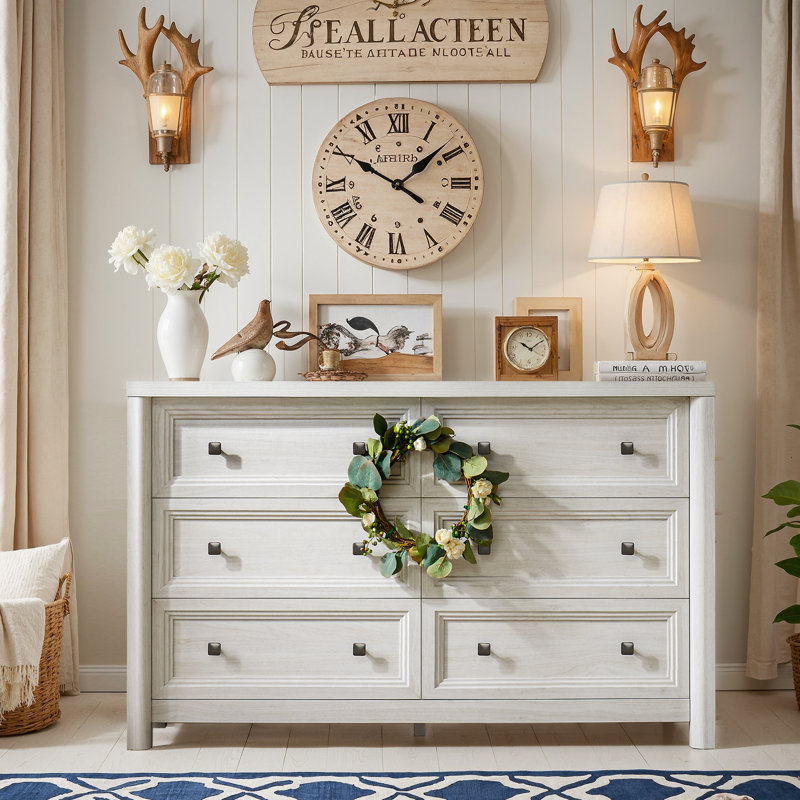 Commode 32 pouces à 6 tiroirs pour chambre à coucher et salon