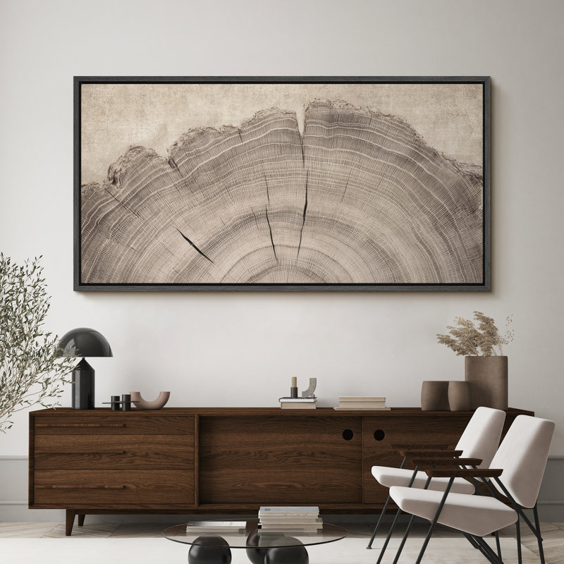 Large Framed Canvas Print Wall Art - Tree Rings Print for Modern Home Decor, Black, 30" H x 60" W