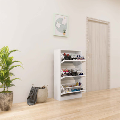 12 Pair White Shoe Storage Cabinet,Wood Slim Shoe Rack 3 Tier Shoe Organizer for Home and Apartment