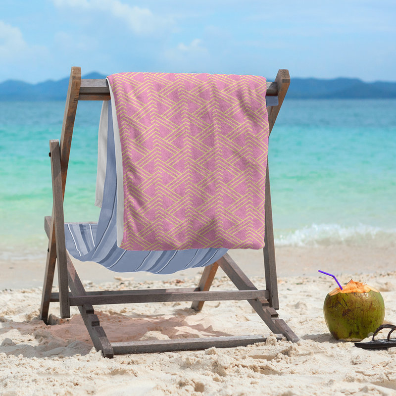 Serviette de plage zig zag classique, Rose/jaune