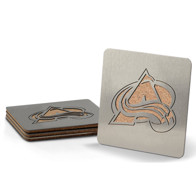 Stainless Steel Square 4 Piece Coaster Set With Holder, Colorado Avalanche