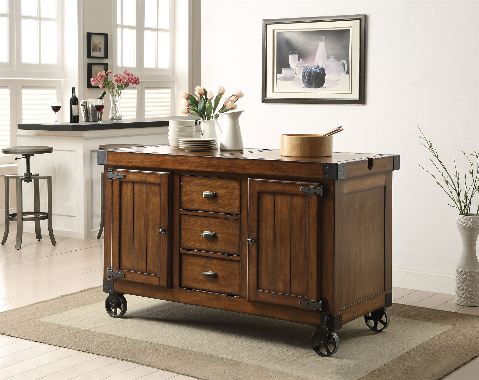 The Twillery Co.® Pepperell Kitchen Cart with Solid Wood Top Wayfair