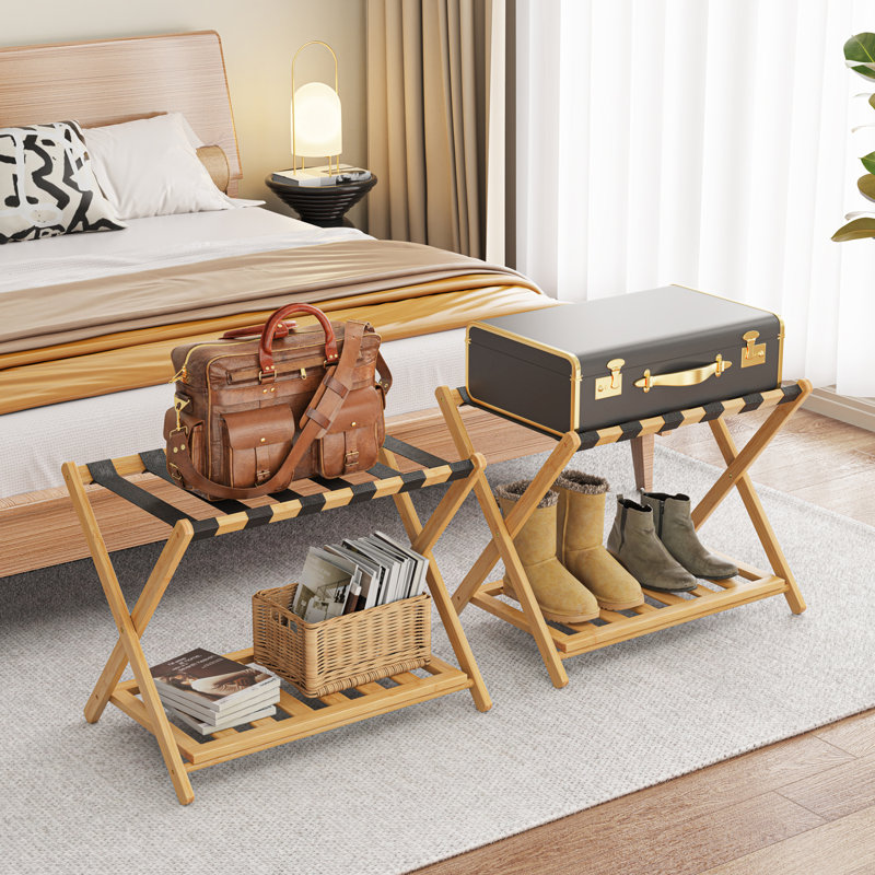 44cm W Bamboo / Rattan Luggage Rack, Natural