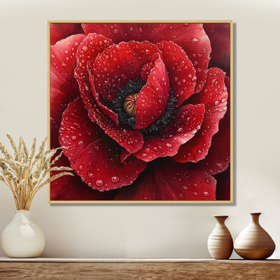 Raindrop, pivoine rouge en hiver I - coquelicots, art mural