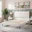 Base de lit tapissier avec tête de lit grand format en velours crème, lattes en bois massif et pieds en métal-542988678-542938770