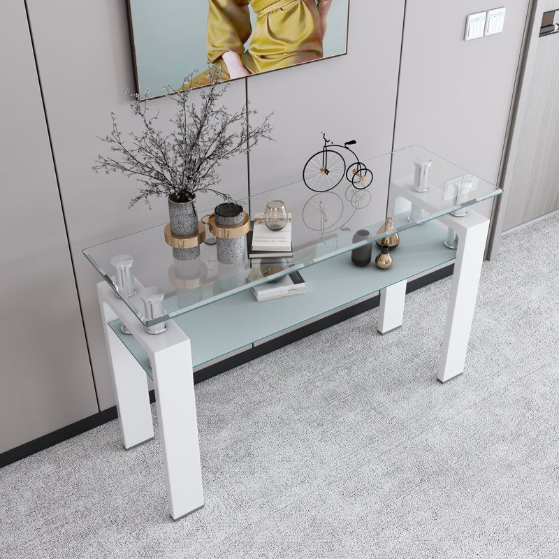 Micheline 47.2'' Glass Top Console Table, White