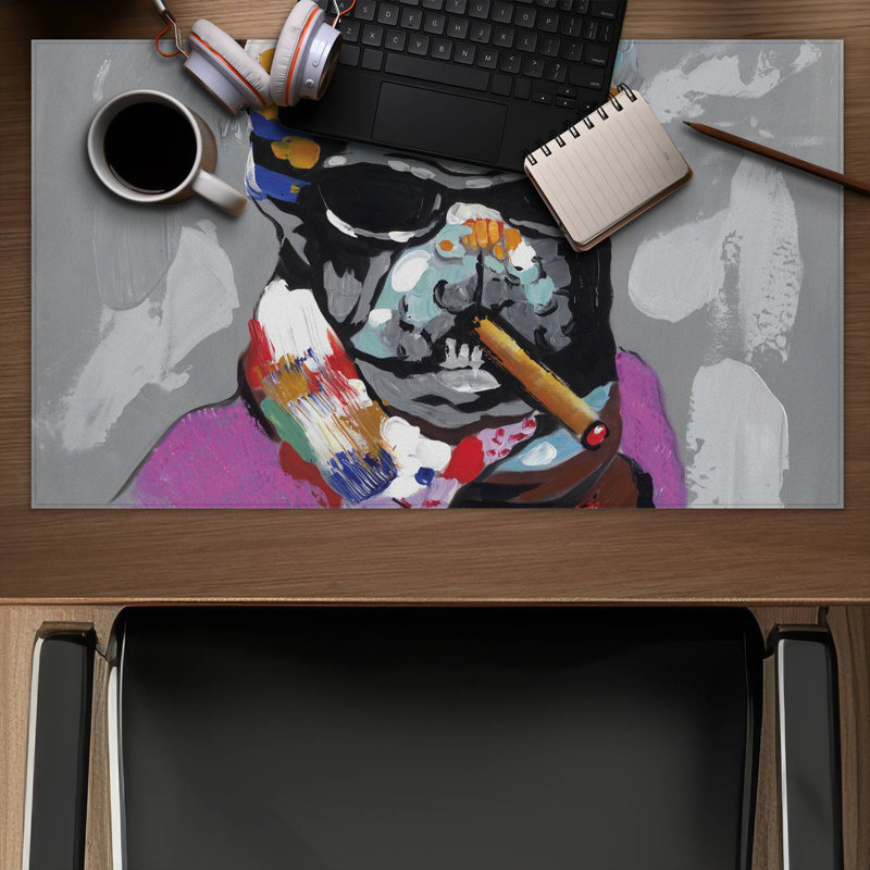 Abstract bulldog with cigar - 14.00"x24.25" Desk mat