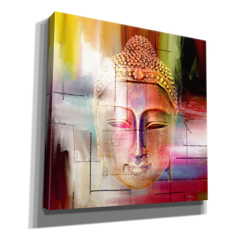 «Buddha Face» 4 po par Mark Ashkenazi, art mural sur toile, 12 po x 12 po, H 26 po x l 26 po x P 1,5 po