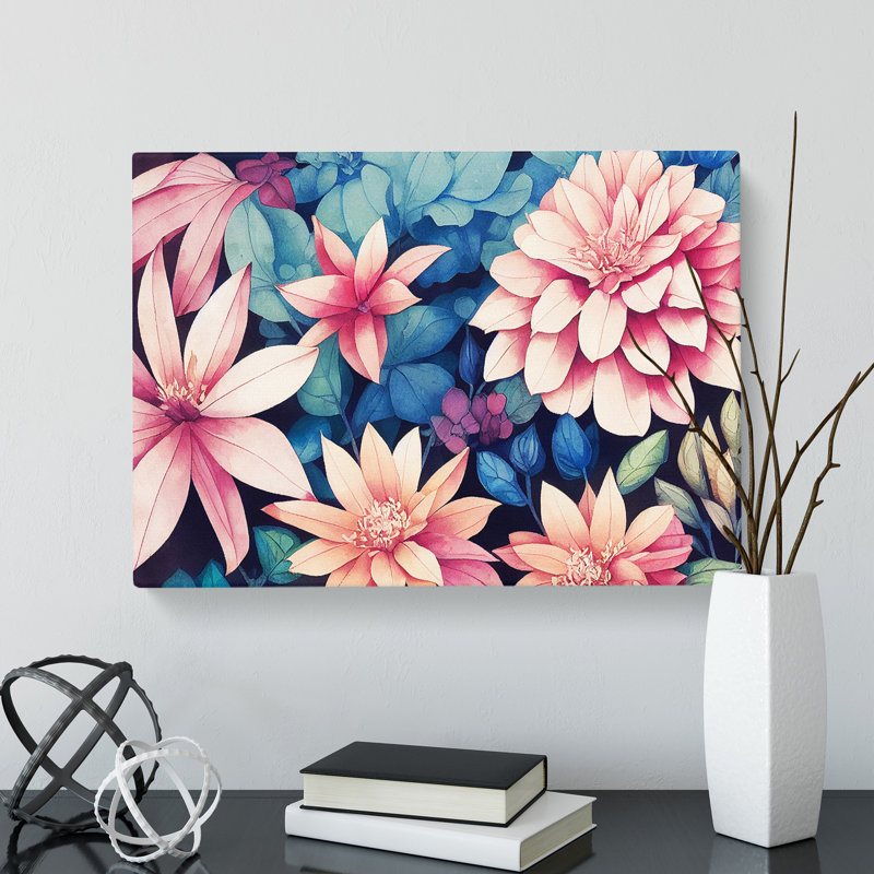 Boundless Watercolour Flowers - Wrapped Canvas Painting, 35cm H x 50cm W x 3cm D