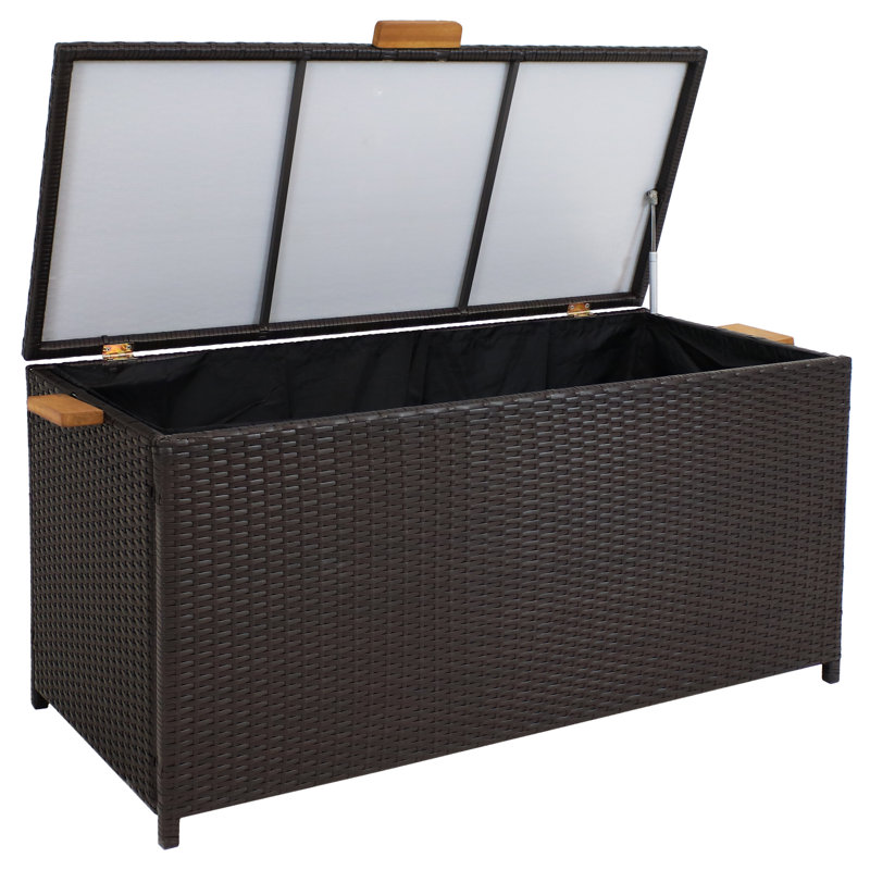 Brazilian Indoor/Outdoor Resin Rattan Deck Box With Acacia Handles - Brown, Brown