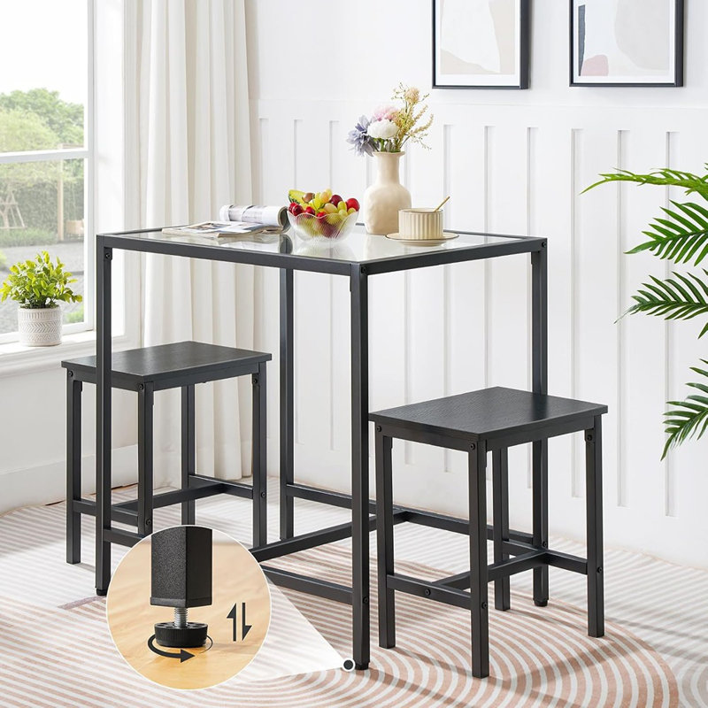 Ensemble de table de salle à manger moderne en verre pour petits espaces, table de cuisine rectangulaire avec 3 chaises, ensemble de salle à manger de mobilier de maison, noir - ensemble de 4 pièces / taille standard / verre et métal / moderne
