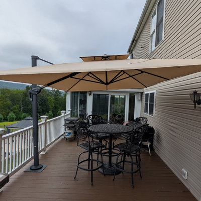 11' Square Double Top Square Deluxe Cantilever Umbrella With Steel Plate Base,Taupe