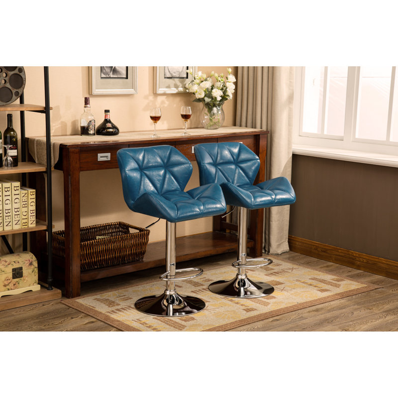 Glasgow Contemporary Tufted Adjustable Height Hidraulic Bar Stools, Set of 2, Blue
