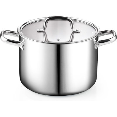Cook N Home Classic 6 Quart Tri-Ply Clad Stockpot, Stainless Steel Stock pot with Lid,  Cooking Pot for Pasta, Spaghetti, Large Soup Pot with Handle, Cookware for Canning, Boiling, Simmer, Oven Safe