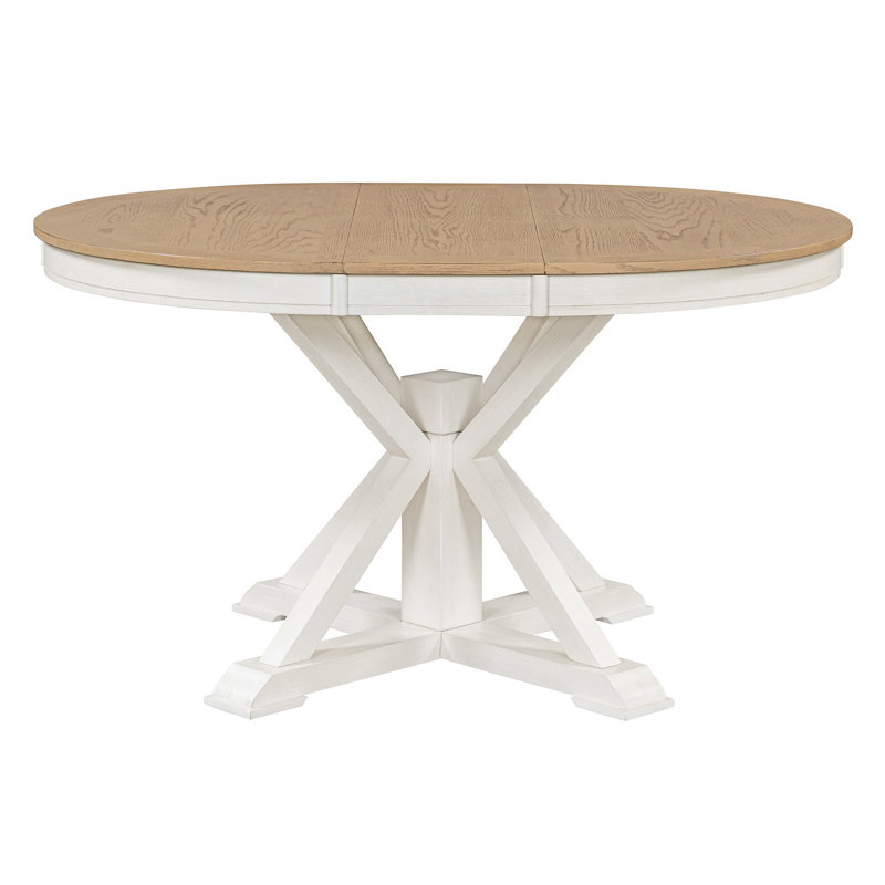 Table de salle à manger extensible rétro avec une rallonge de 12 po pour la salle à manger et le salon (bois de chêne naturel et blanc cassé)