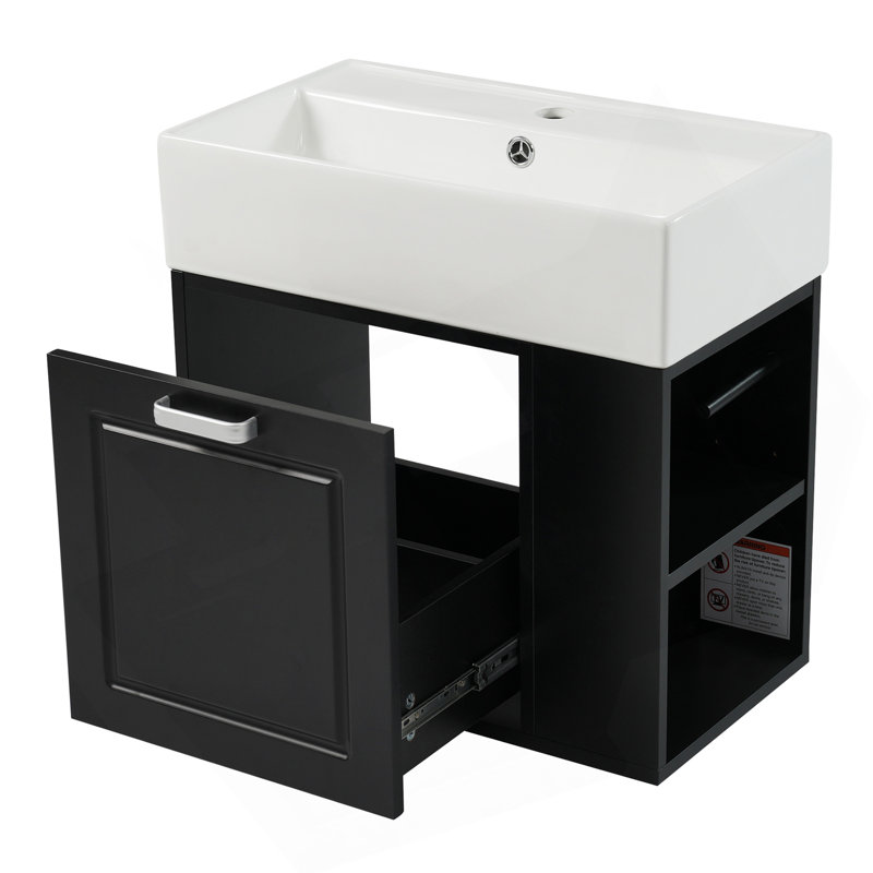 21.8 Inch Bathroom Vanity With Sink, Wall Mounted Floating Cabinet, One Big Drawer, Adjustable Shelf, Toilet Paper Holder, Soft-Close System
