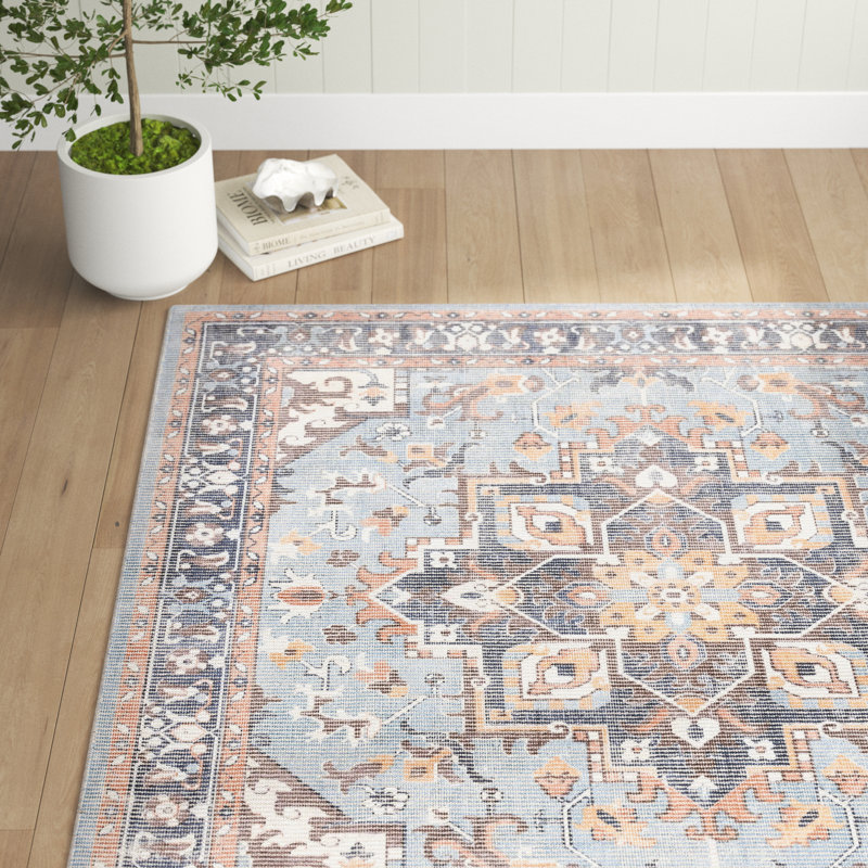 Anguilla Oriental Hand Loom Ivory/Light Blue Area Rug, Rectangle 8' x 10'