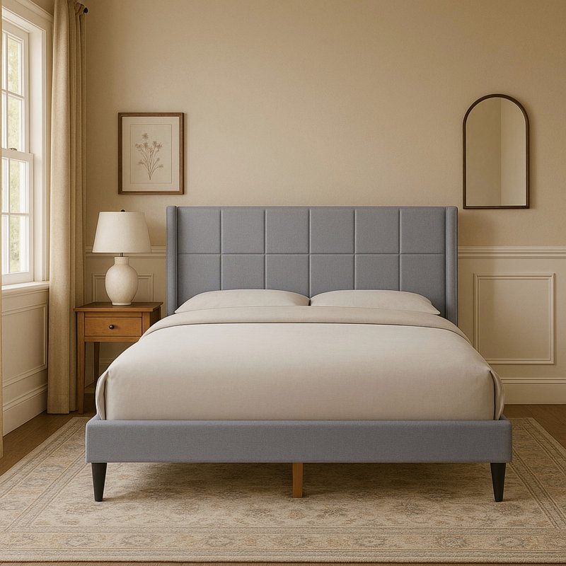 Upholstered Wingback Bed, Fog