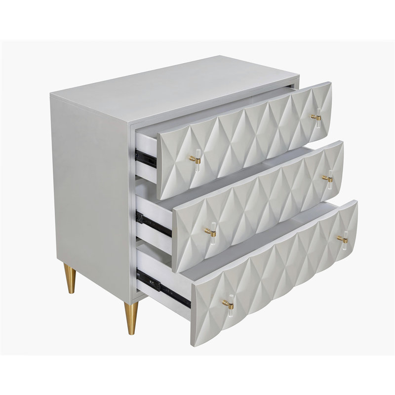 Metallic Silver and Champagne 3-Drawer Console Cabinet