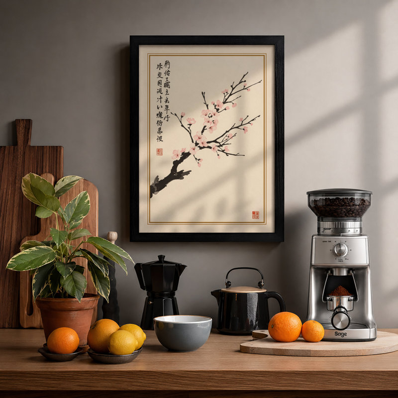 Plum Blossom Calligraphy Japandi - Framed Print, A1 - 84.1 x 59.4 cm, Black