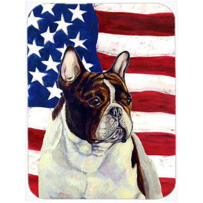 Trinx Patriotic USA American Flag with French Bulldog Glass Cutting Board